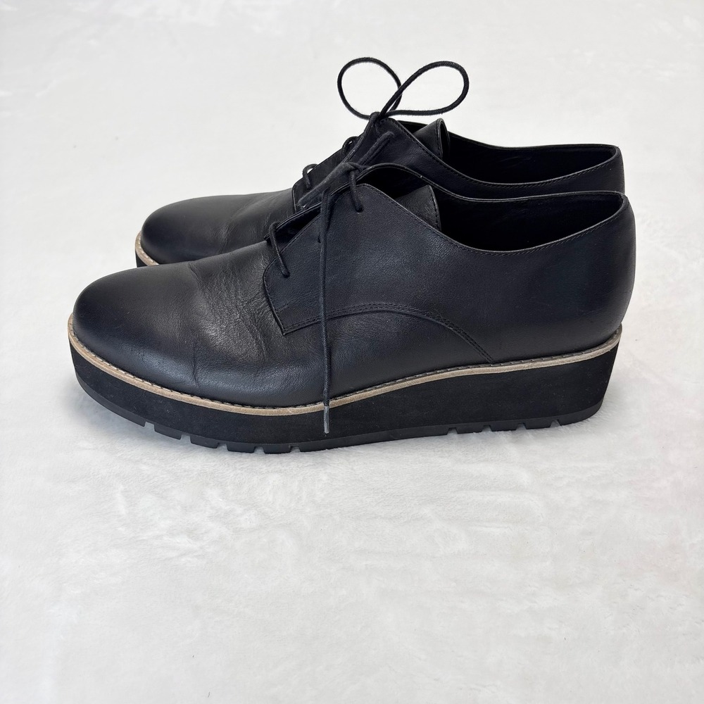 Eileen Fisher Eddy Black Leather Platform Oxford Shoes 11 Dark Academia Chunky - Picture 5 of 10